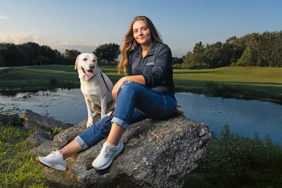 Kate Kostelyk and her Labrador dog Kate Kostelyk and her Labrador dog